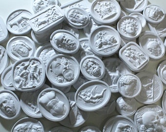 20 Mixed Grand Tour Plaster Intaglios, Plaster Intaglio, Antique Cameo, Classical Art, Home Decor, Wall Plaster Seals, Traditional Design