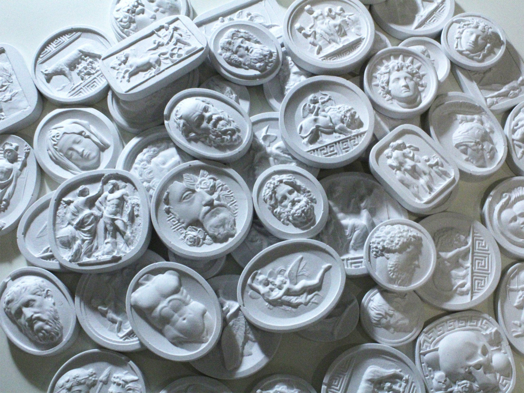 20 Mixed Grand Tour Plaster Intaglios, Plaster Intaglio, Antique Cameo, Classical Art, Home Decor, Wall Plaster Seals, Traditional Design