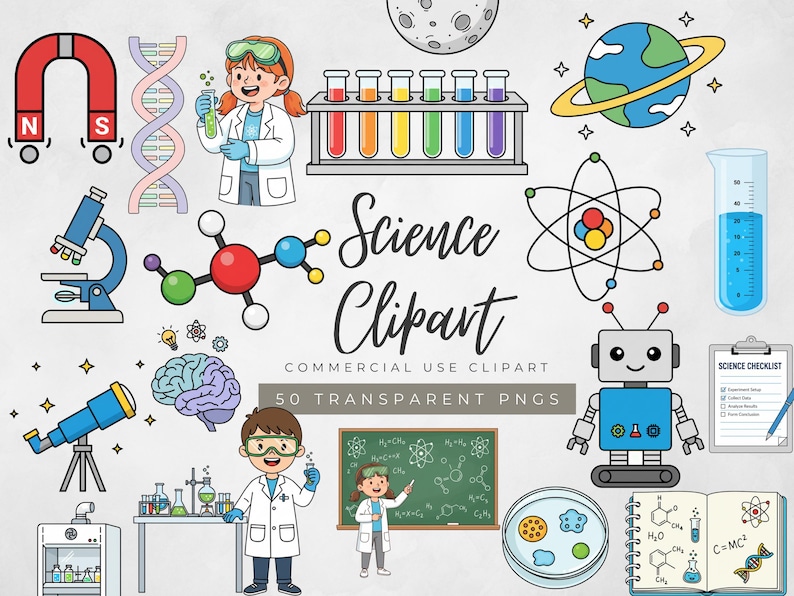 Science Clipart Set | Cartoon Laboratory and STEM Icons | Kid ...
