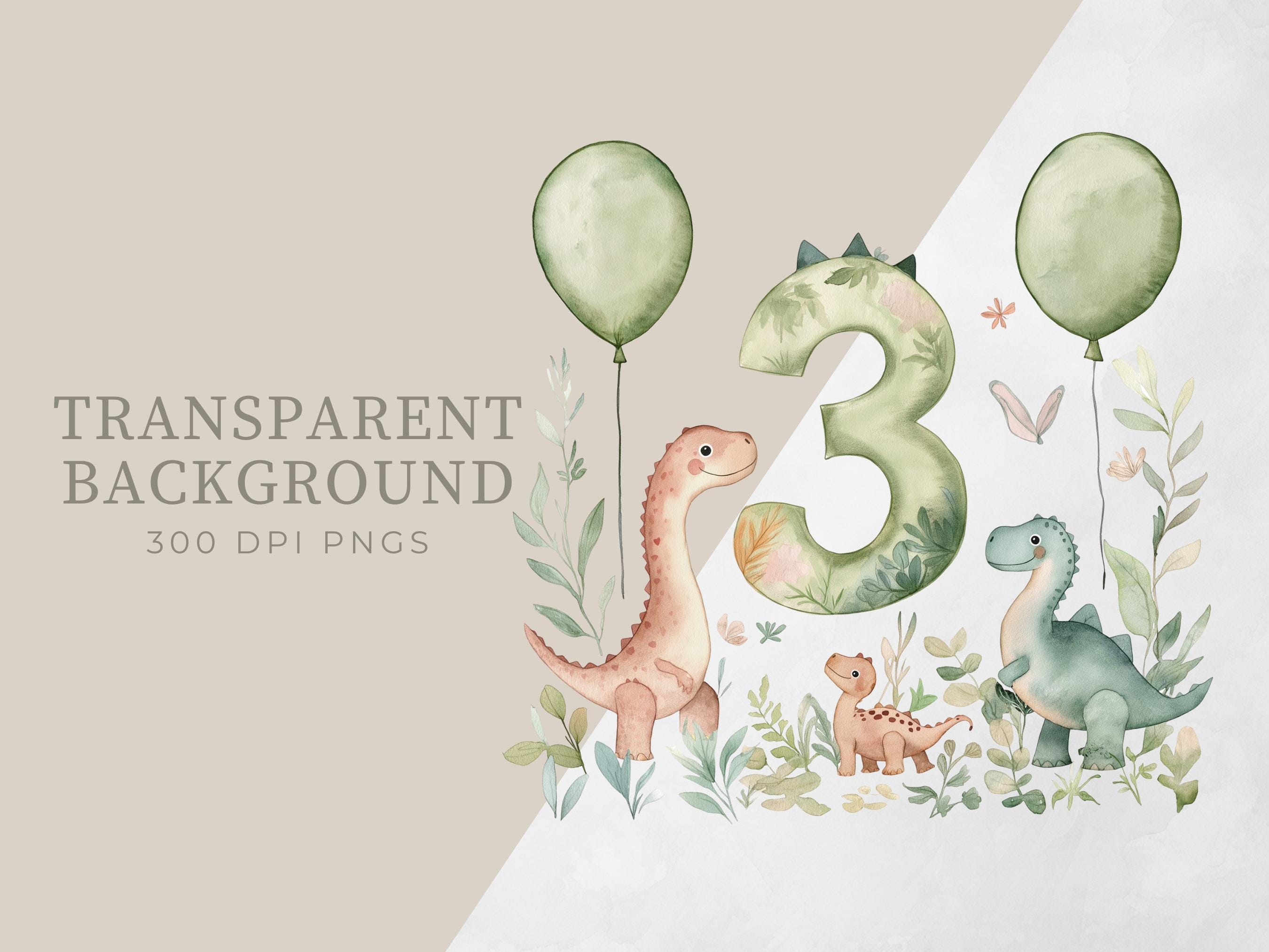 3rd Birthday Clipart: Dinosaur Theme, Number Graphics (PNG Digital ...