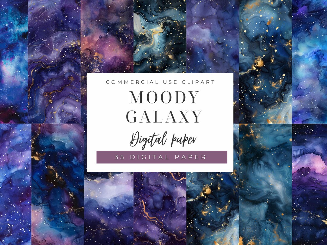 Moody Galaxy Digital Paper Seamless Pattern, Dark Watercolor Cosmic ...