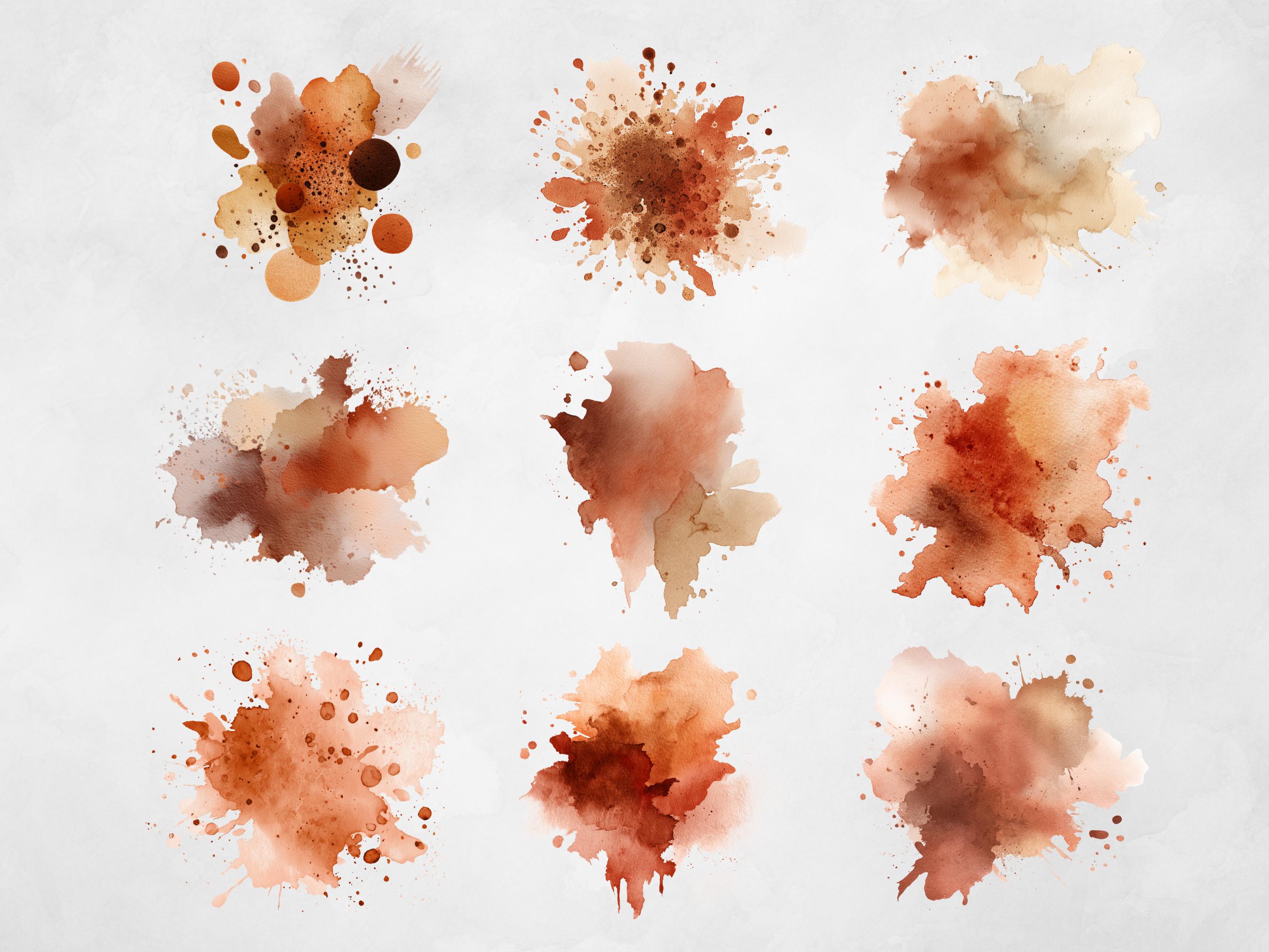 Terracotta Splatter Clipart, Earthy Watercolor Splashes, Burnt Sienna ...