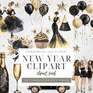 New Year&#39;s Eve Clipart Bundle: Party Illustrations (Digital Download)