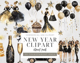 New Year's Eve Clipart Bundle: Party Illustrations (Digital Download)