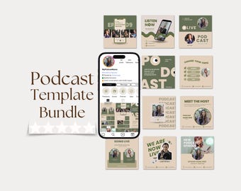 Plantilla para redes sociales de podcast, plantilla completa para podcast, plantilla para Instagram de podcast, plantilla para historias de Instagram de podcast, portada de YouTube de podcast