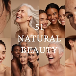 May include: A collage of smiling faces of diverse people with natural skin tones. The text "51 NATURAL BEAUTY" is overlaid on the image. The image showcases a variety of skin tones and ages.