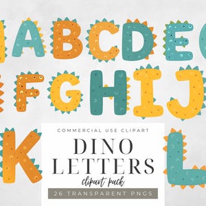 Dino Alphabet Clipart Niedliche Dinosaurier Buchstaben A-Z Lustige Dino Schrift PNG | Kinderzimmer Wand Kunst | Dino Buchstaben zum Ausdrucken