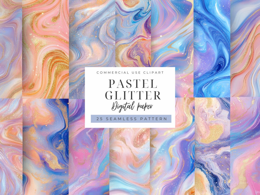 Pastel Glitter Marble Seamless Pattern, Rainbow Resin Swirl Digital ...