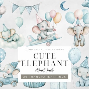 Clipart babyolifant babyolifant png Schattige aquarel olifanten voor DIY ambachten Perfect voor babyborrels Verjaardagsfeestje Clipart