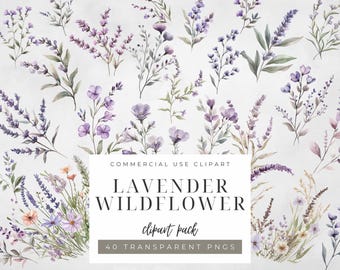 Imágenes prediseñadas de lavanda silvestre: diseños PNG rústicos estilo boho (descarga digital)