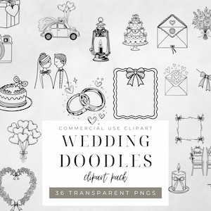 Hochzeit Doodle Clipart Bundle Black Line Art Hochzeit Icons Ästhetische Braut Line Illustrationen Hochzeit Clipart für Einladung