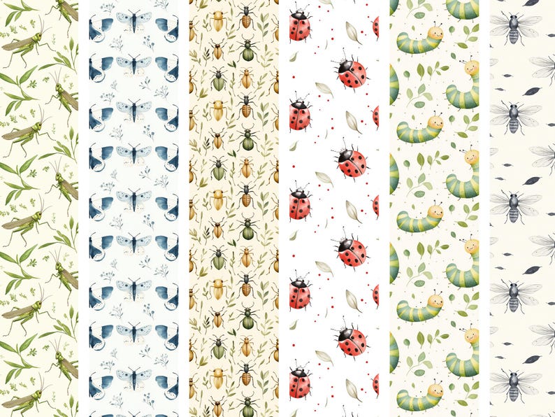 Repeat Patterns Insect Shell Watercolor Insect Seamless Pattern, Cute Bug Repeat With Leaves ...