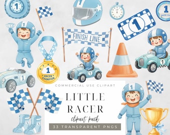 Blue Race Car Clipart: Watercolor Racing Illustrations (PNG)