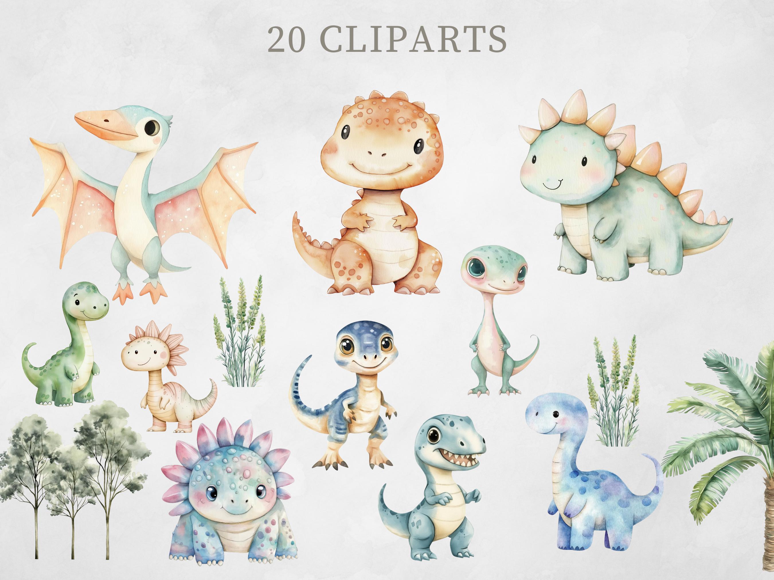 Watercolor Dinosaur Clipart Pack Dinosaur for Nursery Decor Cute Dino ...