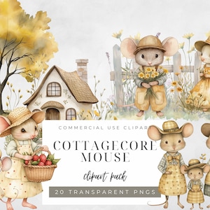 Collection de cliparts souris Cottagecore ensemble de cliparts souris fantaisistes Illustrations de souris pour Junkjournal livre d'art et travaux manuels confortables souris PNG
