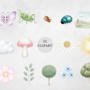 Clipartbundel aquarel insecten: vlinder, bij, lieveheersbeestje (PNG, digitale download) afbeelding 4