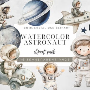 Aquarell Kind Astronaut Clipart Set Pastell Kinderzimmer Weltraum Kunst, niedlicher Weltraumforscher, digitales Baby Raumdekor, Jungen Astronaut Illustrationen