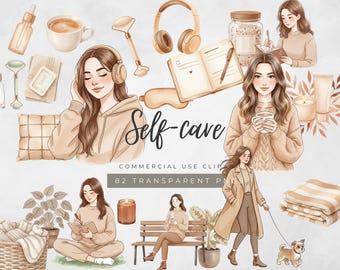 Self Care Clipart Set | Wellness Aesthetic PNG, Spa Day Illustrations, Cozy Self Love Elements, Skincare & Relaxation Clipart for Crafts