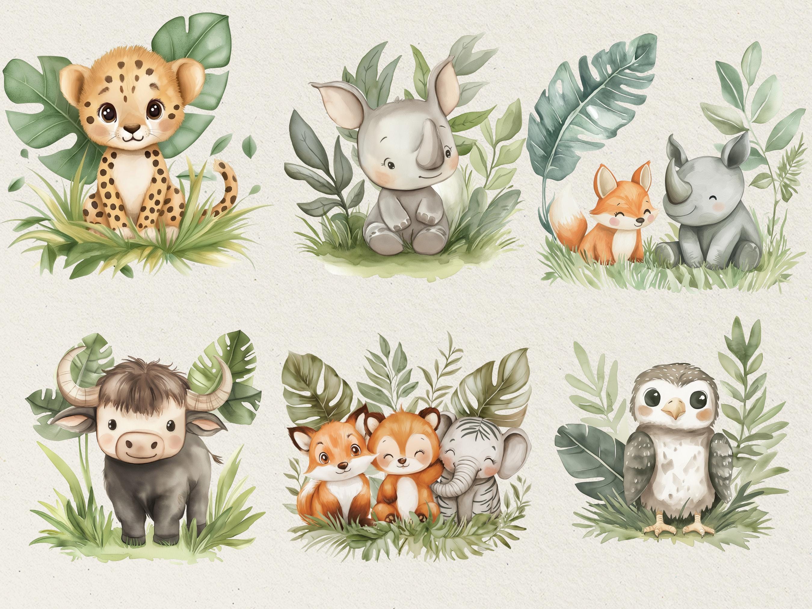 Safari Animals Clipart Set: Jungle Baby Shower Decor (digital Download ...