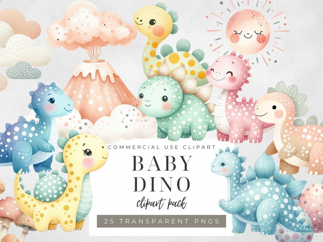 Watercolor Pastel Dino Clipart for Nursery Decor Cute Dinosaur PNG Dino ...