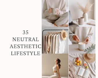 Neutrale esthetische levensstijl Stock Foto's Beige interieur Gezellige koffiescènes Zacht minimalisme Branding en content Creator Images