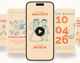Vintage Whimsical Wedding Video Invitation: Hand-Drawn Retro Reel (Digital Invite)