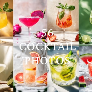 May include: A collection of six colorful cocktails in elegant glassware, garnished with fresh fruit and herbs. The image features a variety of drinks, including a yellow cocktail with basil, a pink drink with dragon fruit, and a green cocktail with lime.