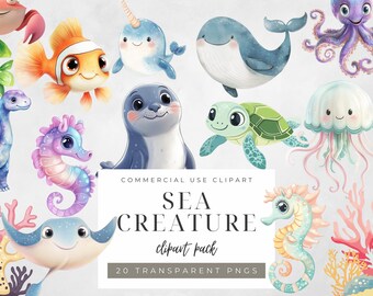 Zeedieren clipart schattig oceaandier aquarel zeedieren illustraties digitale onderwaterkunst zeedieren afbeeldingen png