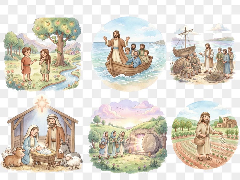 Bible Stories Clipart Bundle, Bible Scene Clip Art PNG, Parables of ...