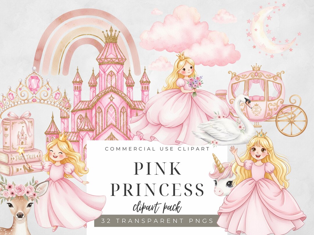 Watercolor Princess Clipart Set: Fairytale Nursery Art (PNG Download ...
