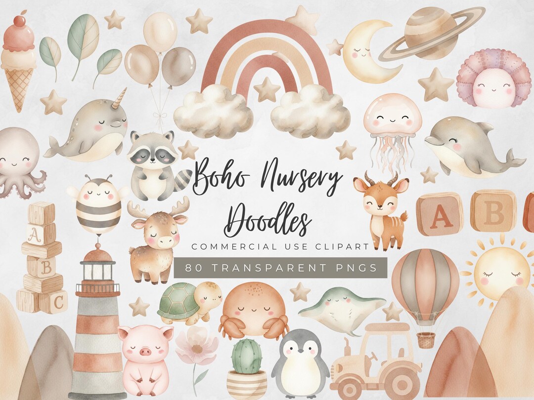 Boho Nursery Clipart Bundle | Woodland Animals Clipart | Forest Baby ...