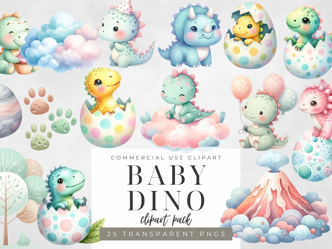 Pastel Baby Dino Clipart Bundle Cute Dinosaur Clip Art Pack for ...