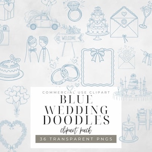 Staubige Blaue Hochzeit Doodle Clipart Braut Line Art in Weichem Blau Elegante Hochzeits-Icons für Einladungen Planer und digitale Brautblaue Ikone