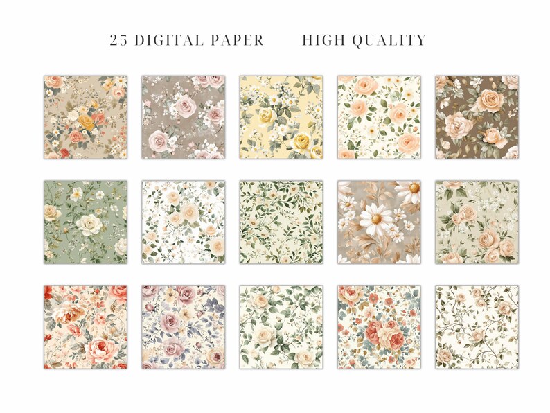 French Floral Seamless Pattern, Shabby Chic Digital Paper, Vintage ...