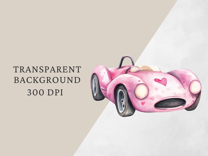 Pink Race Car Watercolor Clipart: Pastel Racing Theme (PNG Digital ...