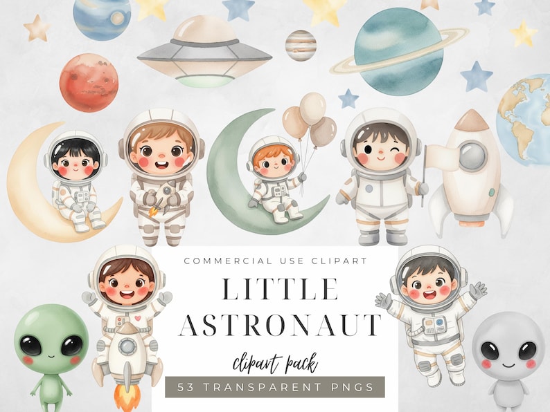 Watercolor Astronaut Clipart: Space PNG Bundle (digital Download) - Etsy