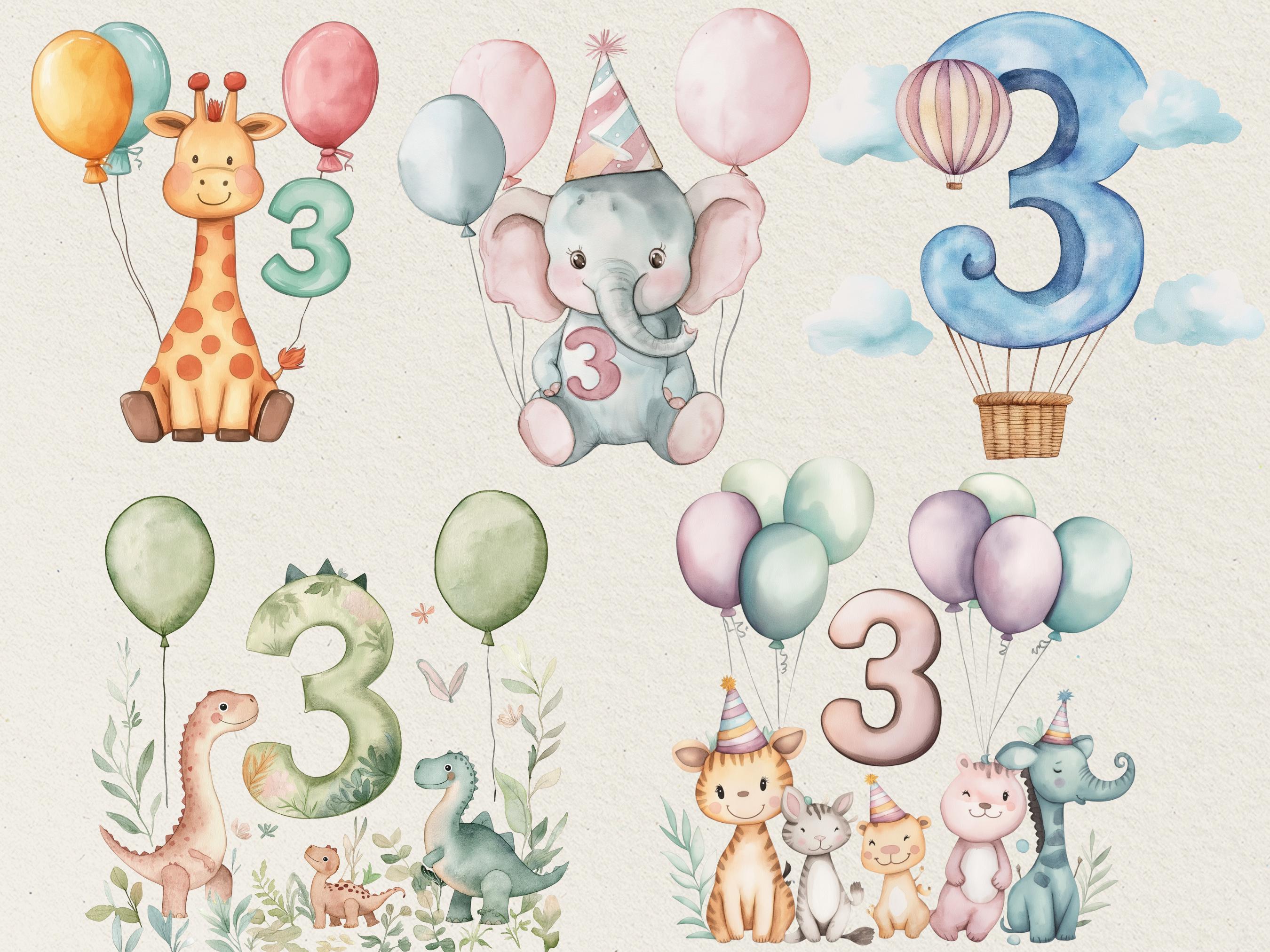 3rd Birthday Clipart: Dinosaur Theme, Number Graphics (PNG Digital ...