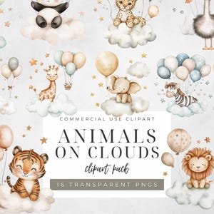 Safari Tiere auf Flauschige Wolke Clipart Safari Tiere Clipart Aquarell Dschungel Tier Aquarell Baby Tier Für Party Einladen Kinderzimmer Dekor