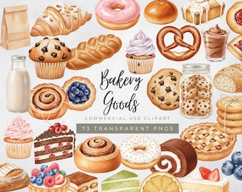 Bakery Goods Clipart, Pastries & Bread PNGs, Croissant Danish Puff Pastry Art, Cute Soft Watercolor Bakery Graphics, Cottagecore PNG