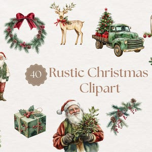 Rustic Christmas Watercolor Clipart Winter PNG for Christmas Card and Junk Journal Christmas Ornament Clipart Transparent Background