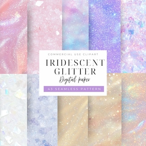 Iridescent Opal Glitter Digital Paper, Seamless Glitter Texture Background, Luxury Shimmer Paper Pack