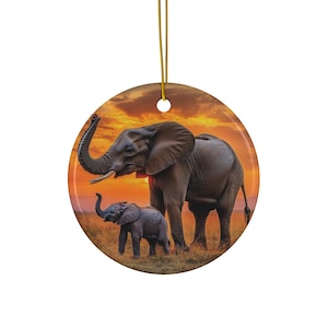 Elephant Christmas Ornament |Mother and Baby Elephant at Sunset |Wildlife Safari Décor |African Nature Holiday Gift