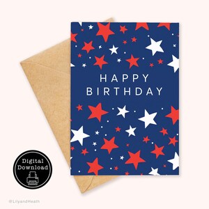 Printable Birthday card Red & White stars