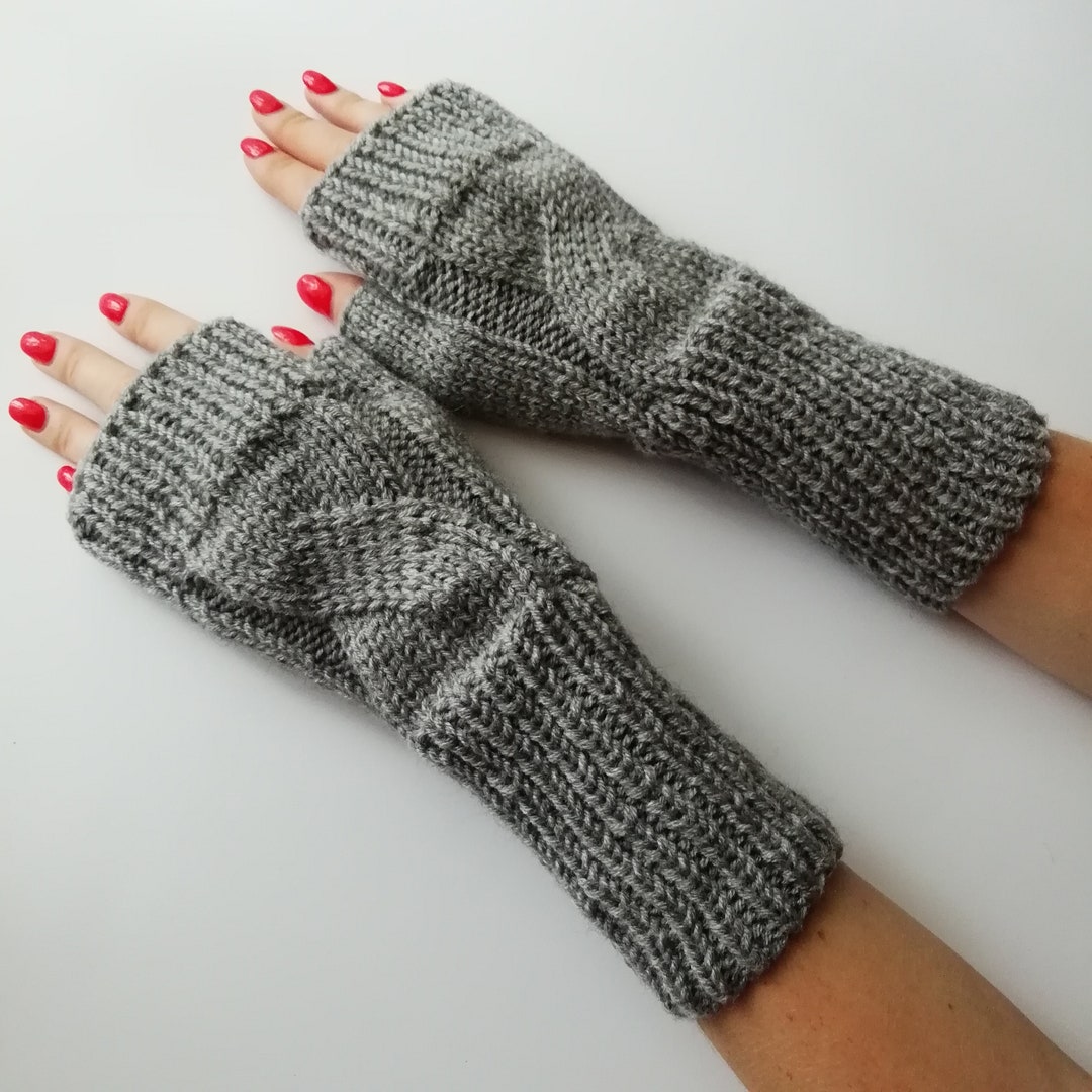 Women Wool Mittens Knitted Gloves Fingerless Warm Winter Etsy