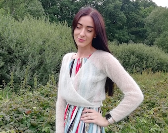 Airy Mohair Wrap Jacket Knitting Pattern PDF, Soft Bridal Cardigan Tutorial, Fluffy Ballet Sweater DIY, Beginner Friendly Mohair Jacket
