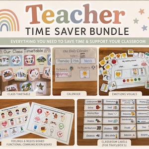 Teacher Time Saver Bundle | Classroom Visual Timetable, Daily Calendar, Emotions & Communication Boards, Classroom Labels | EYFS, KS1, SEN