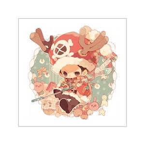 May include: A cartoon character wearing a red and white Santa hat with reindeer antlers, a red and white Christmas sweater, and black pants. The character is surrounded by Christmas-themed decorations, including a Christmas tree, presents, and a snowman.