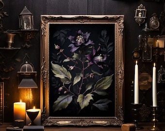 Dark Floral Art Print: Blooming Night Flower, Witchcraft Decor (Digital Download)
