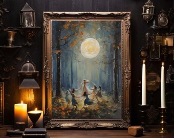 Witches Circle Oil Painting Print: Drawing Down The Moon (Digital Download)