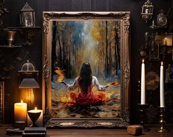 Witch's Circle Oil Painting: Fire Element Art Print (Digital Download)